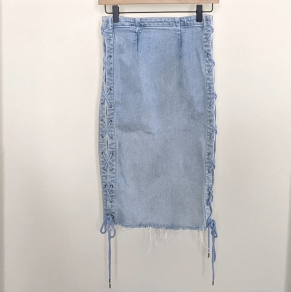GRLFRND Crystal Lace Up Jean Skirt - Picture 3 of 10